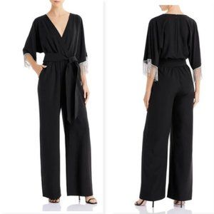 Laundry by Shelli Segal Crepe Rhinestone Fringe Jumpsuit